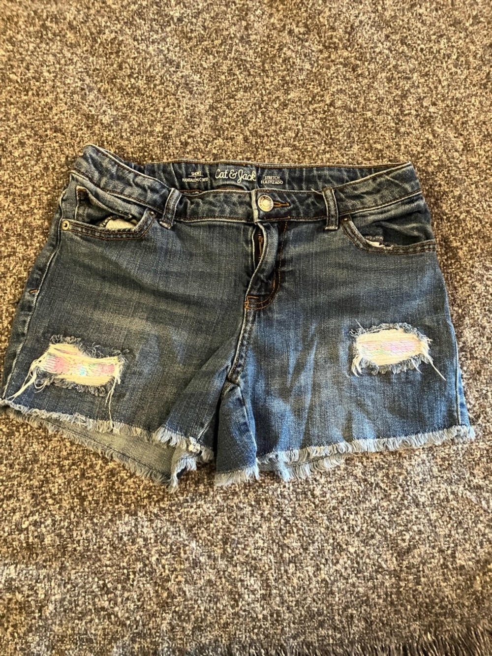 *3 for $10 sale* Cat & Jack Blue Distressed Denim Shorts Sequin Patches